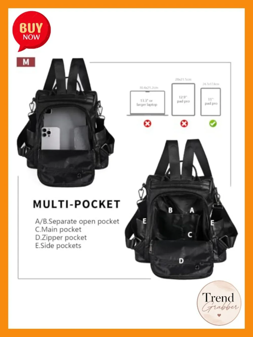 Women's Waterproof Nylon Anti-Theft Travel Backpack Purse with Adjustable